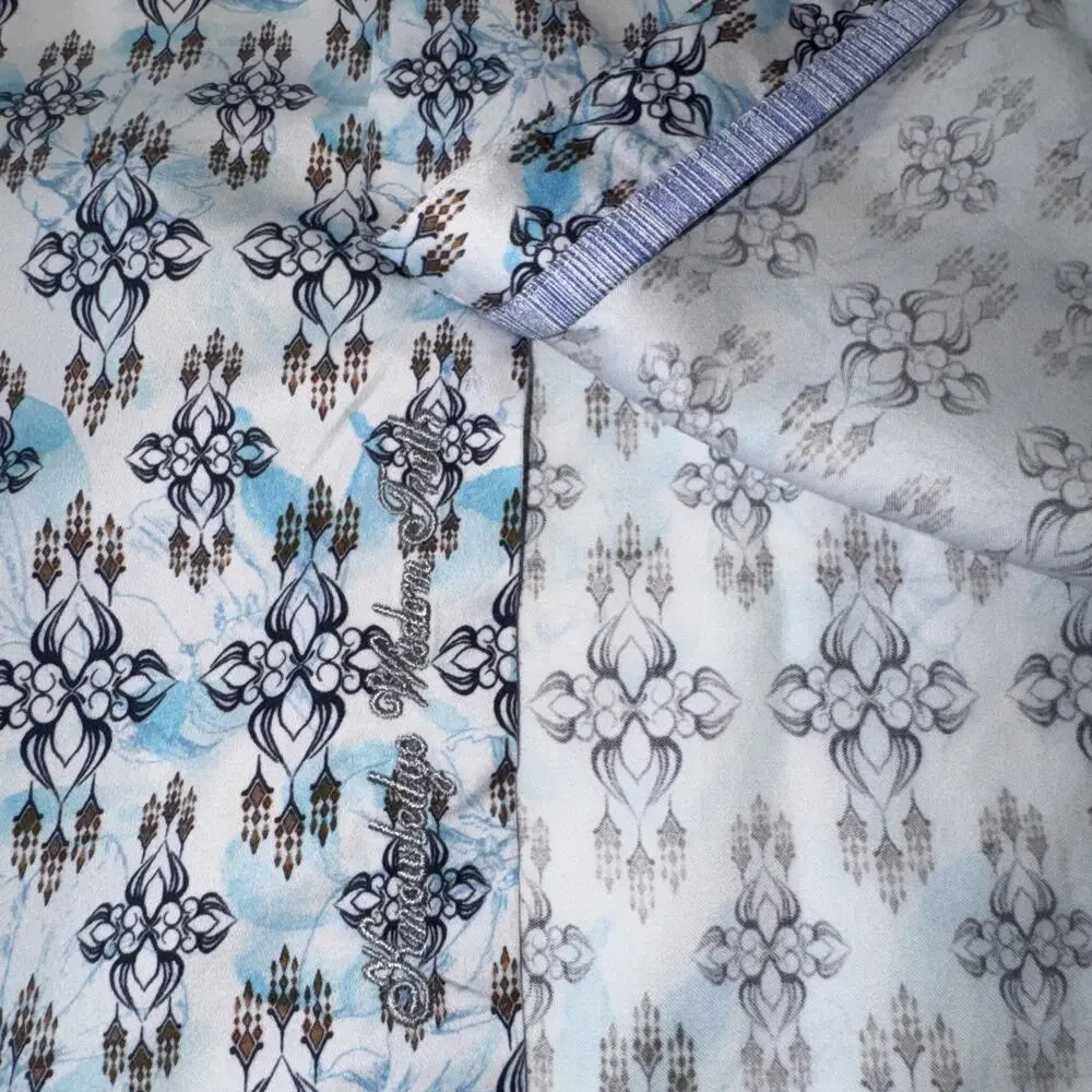 Robert Graham Mens Shirt Medium Teal Pattern Button‎ Front Flip Cuff
